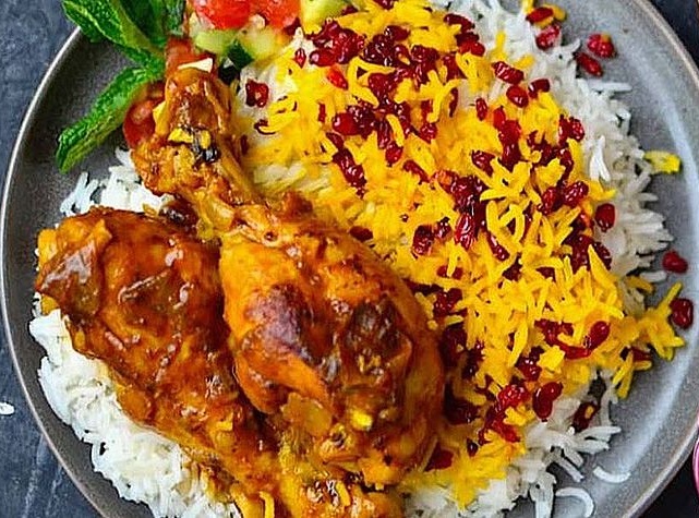 زرشک پلو با مرغ نیم پرس
